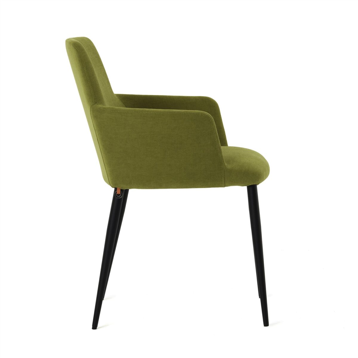 Moderner Mobitec Rob Esszimmerstuhl mit grauem Stoffbezug und schwarzem Metallgestell.