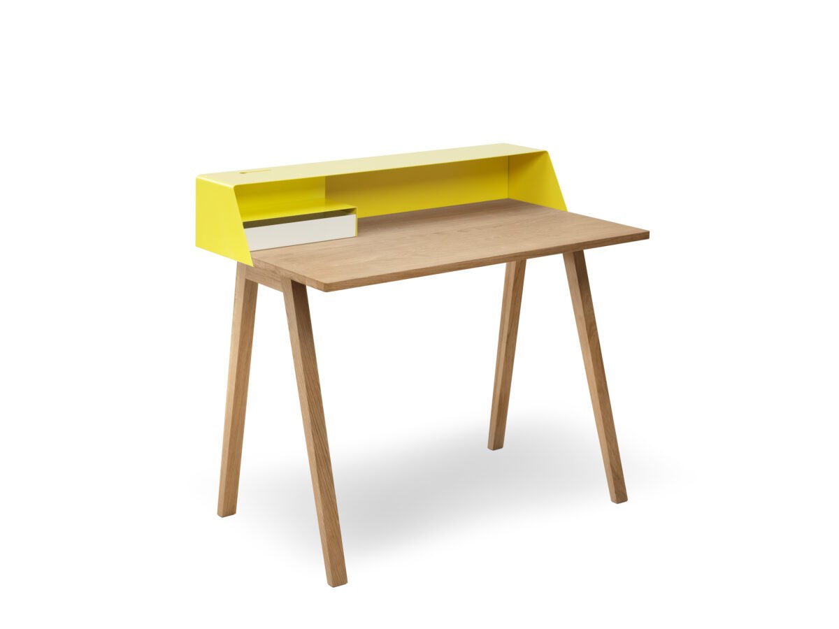 Moderner PS04 Sekretär in Gelb-Weiß mit Eichenholz von Müller Metall Möbel