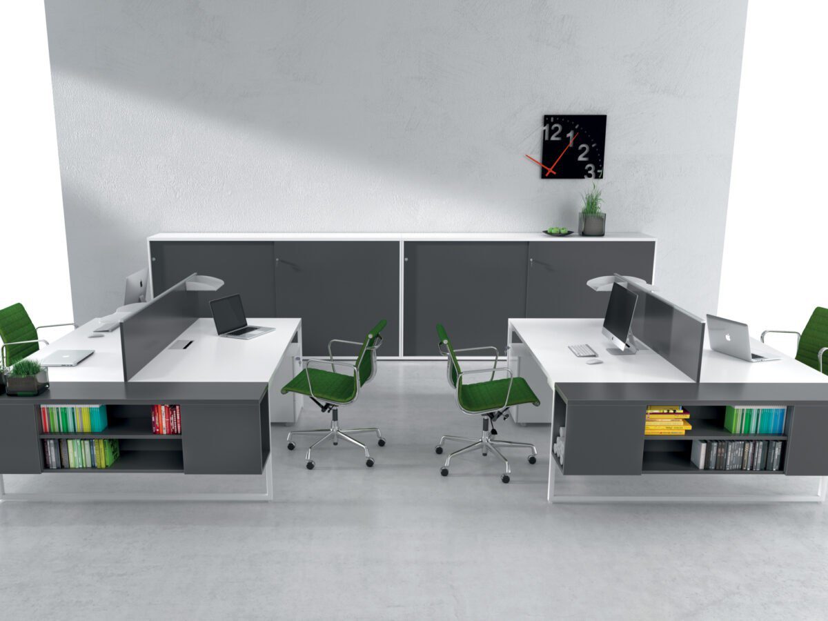Ergonomisches Büromöbel-Set Alea Office Ibis 14 mit modernen Arbeitsplätzen für produktives Arbeiten.