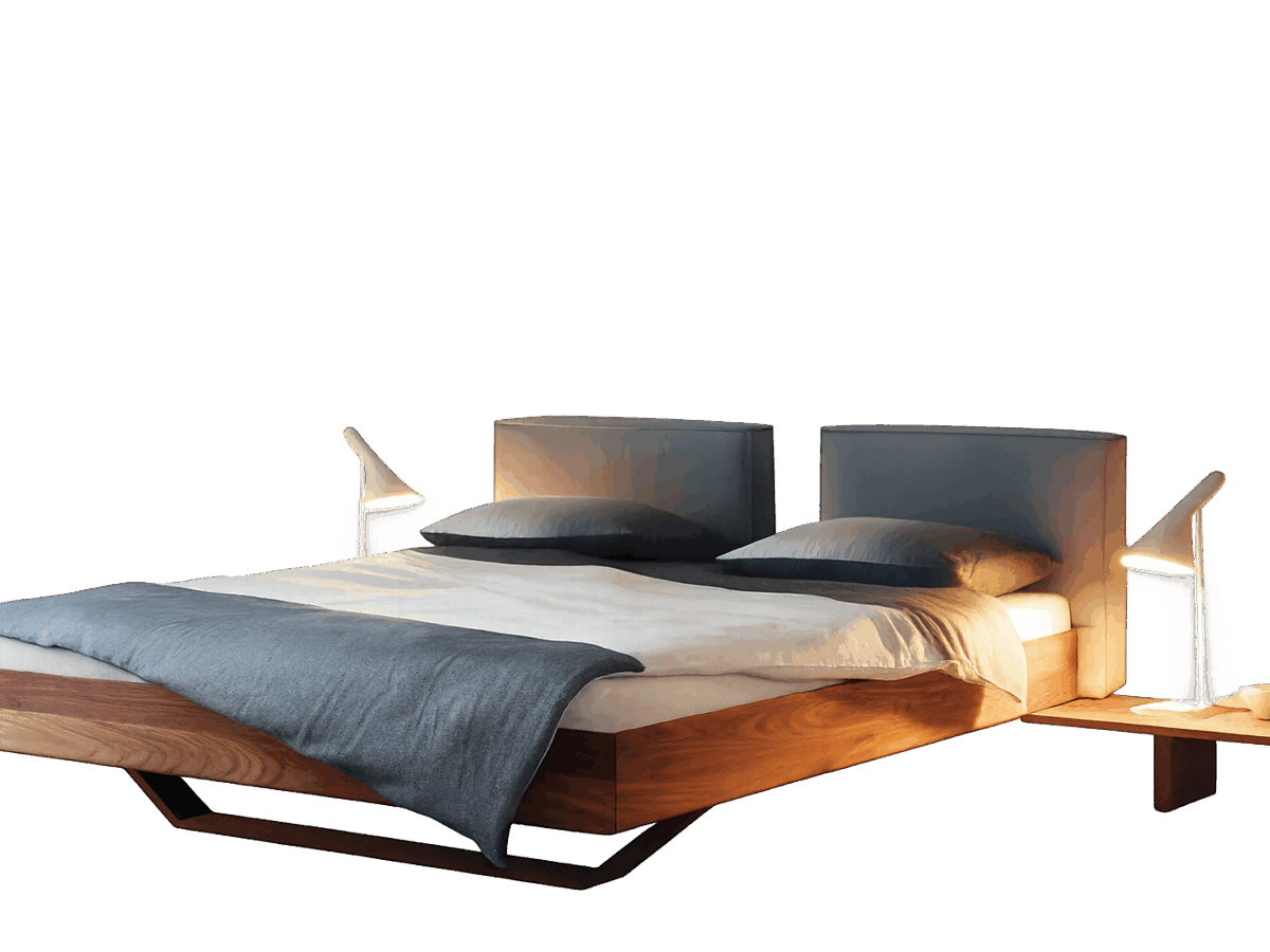 Modernes graues Polsterbett B15 mit hohem gepolstertem Kopfteil für elegante Schlafzimmer.