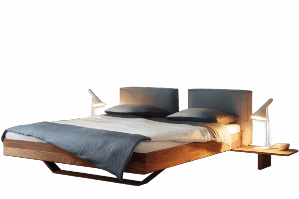 Modernes graues Polsterbett B15 mit hohem gepolstertem Kopfteil für elegante Schlafzimmer.