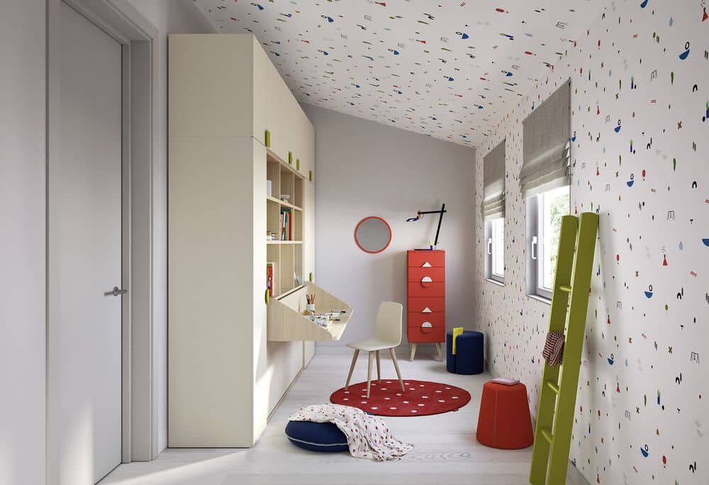 Modernes Nidi Kinderzimmer mit bunten Möbeln für 4 bis 5-jährige Kinder.