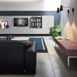 Modernes Wohnzimmer mit Novamobili TV-Möbel und eleganten Regalsystemen in minimalistischem Design.