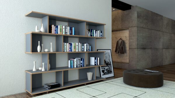 Tojo Stell 4 modulares Holzregal mit verstellbaren Fächern für flexible Aufbewahrung im modernen Zuhause.