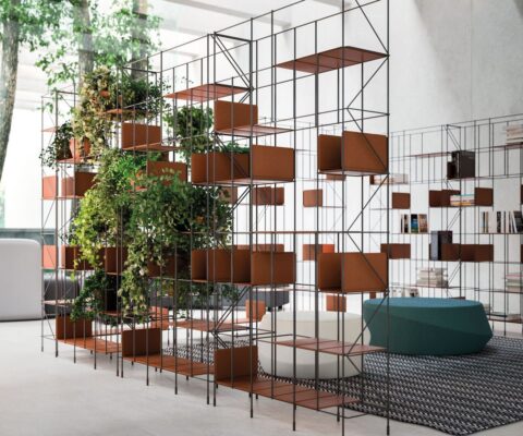 Modulares Designer-Regalsystem Network von Horm in minimalistischem Design für moderne Wohnräume.