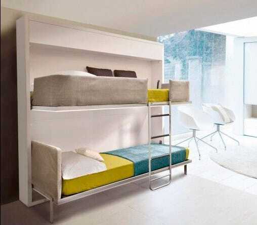 Platzsparendes Etagenklappbett Lolly Soft 90 cm in modernem Design für kleine Räume.