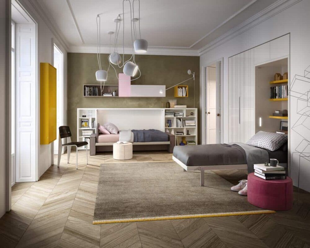 Platzsparendes Kali Sofa von Clei - Verwandlungsmöbel mit integriertem Klappbett für kleine Wohnräume.