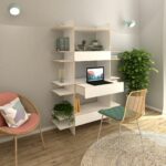 Multifunktionales Pagoda Regal mit integriertem Schreibtisch für moderne Wohn- und Arbeitsräume.