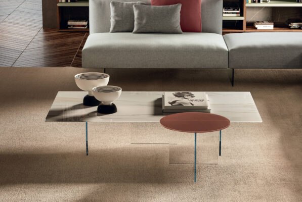 Schwebender Lago Air 8 Glas-Couchtisch für moderne Wohnzimmer.
