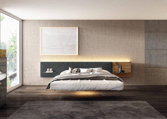 Modernes schwebendes Lago Fluttura Designer-Bett in minimalistischem Stil für elegante Schlafzimmer.