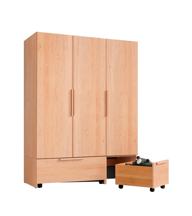 Team7 Kinder-Kleiderschrank aus massivem Holz, modern und nachhaltig für das Kinderzimmer.