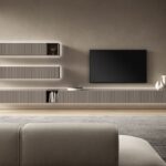 Moderne Olivieri Cube 6 Wohnwand mit geometrischen Elementen in elegantem Design.