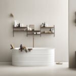 Modernes Badezimmerregal von String Furniture mit praktischen Ablageflächen und minimalistischem Design.