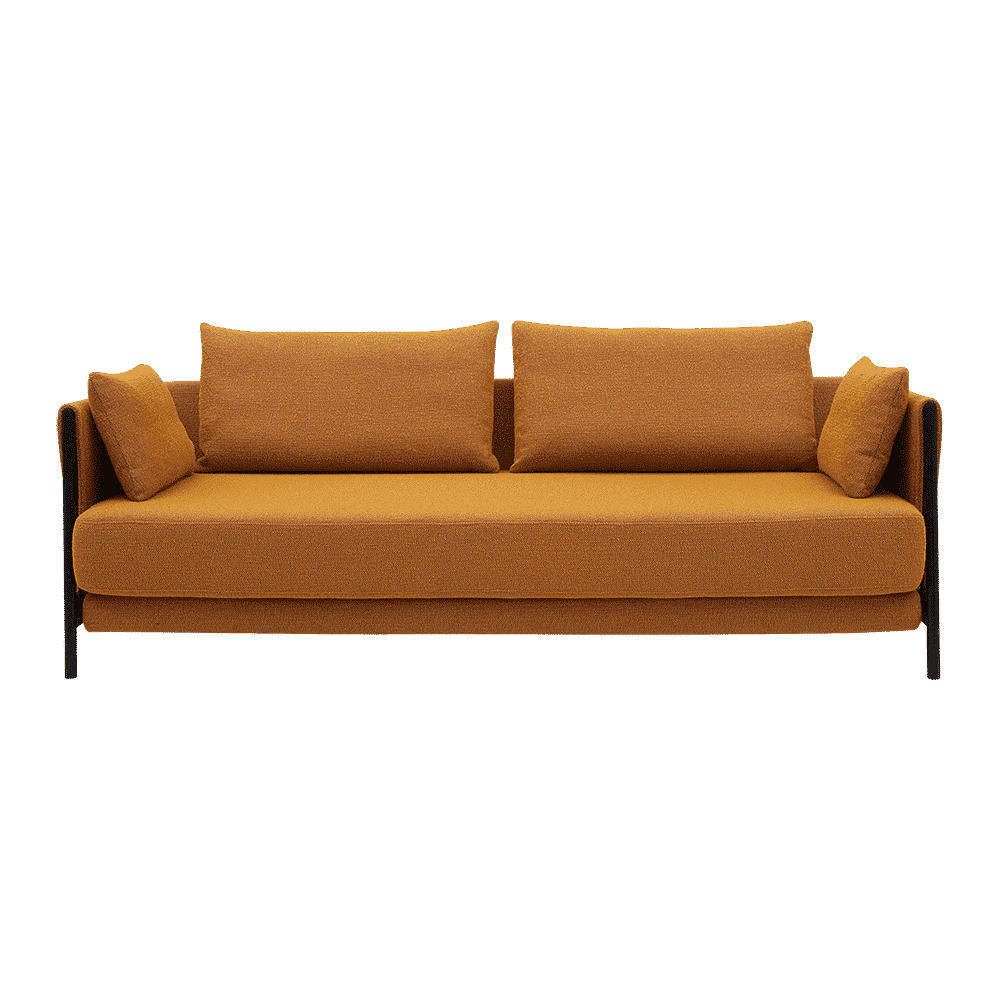Modernes Softline Madison Schlafsofa mit klappbarer Rückenlehne und eleganten Holzbeinen.