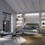 Klappbett mit integriertem Schreibtisch für platzsparendes Wohnen und Arbeiten im Home-Office.