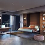 Weißes Klappbett mit integrierter Schrankwand und praktischen Staufächern für kleine Räume.